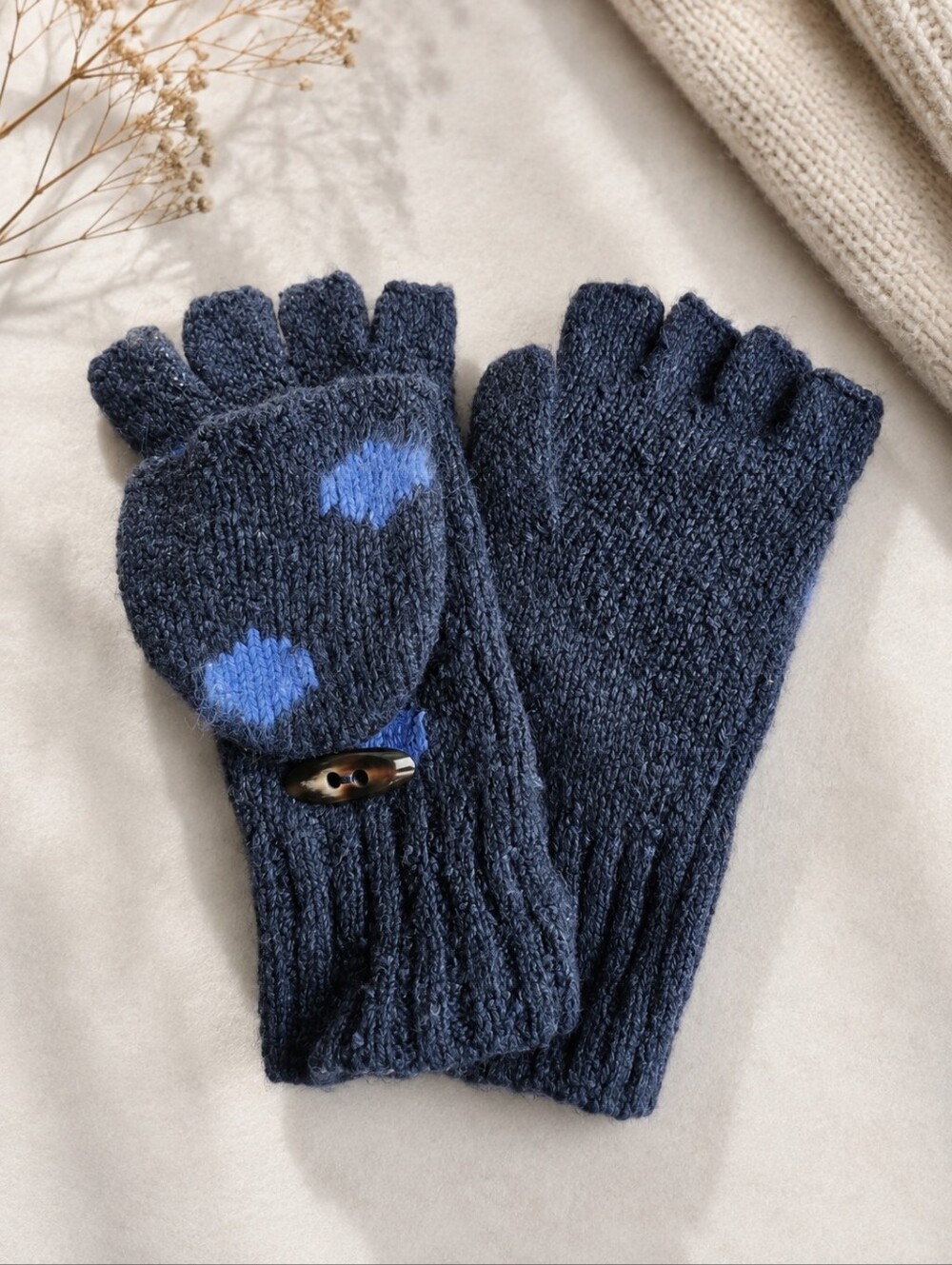 Madewell Blue Knit Gloves with Button Detail